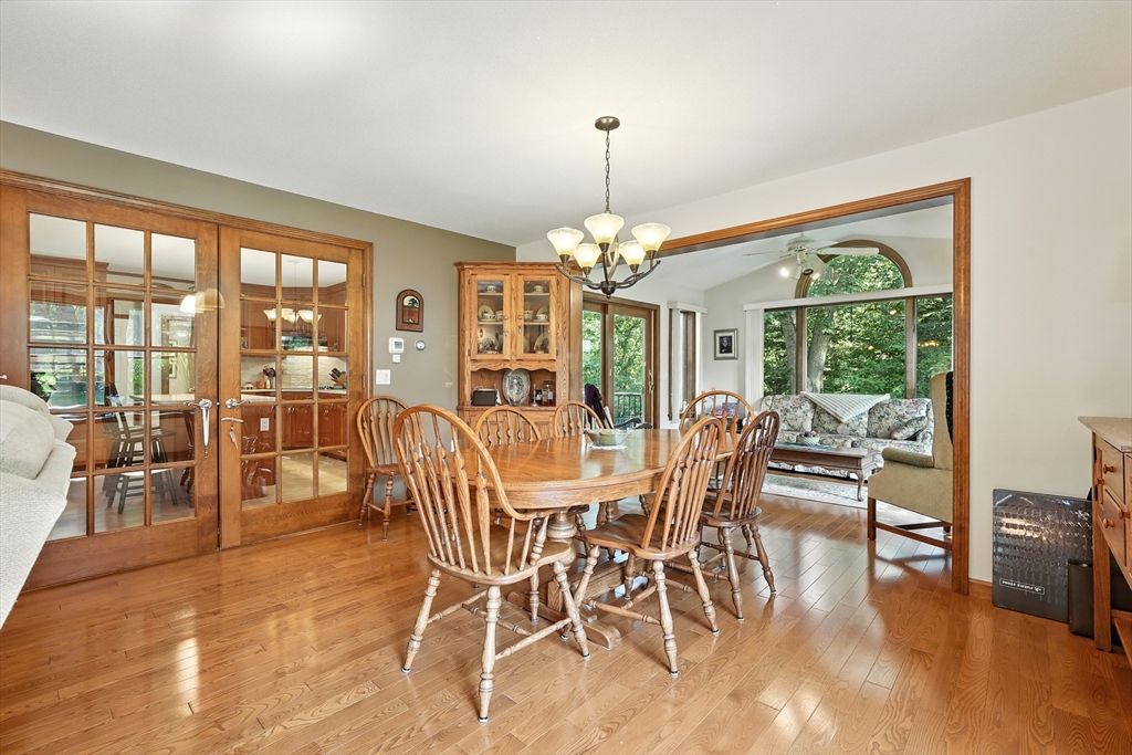Chandelier, Dining room, Interior, Wood Texture Flooring