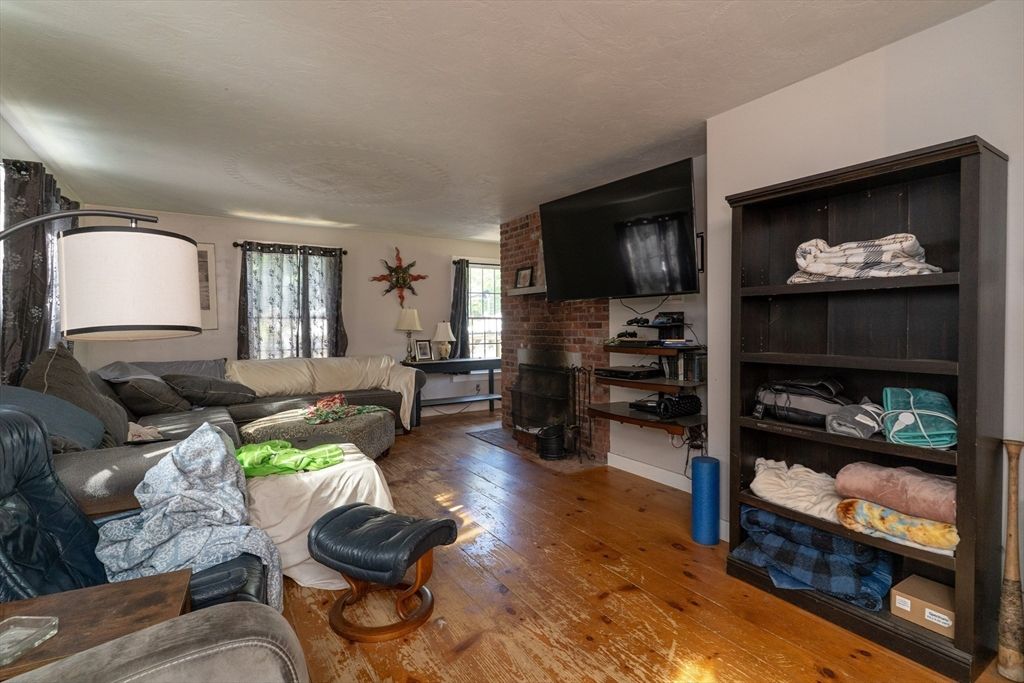 Fireplace, Interior, Living room, Stone Walls, Wood Texture Flooring