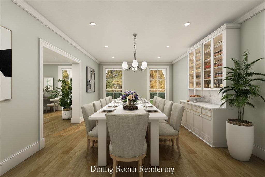 Chandelier, Dining room, Interior, Recessed Lighting, Wood Texture Flooring