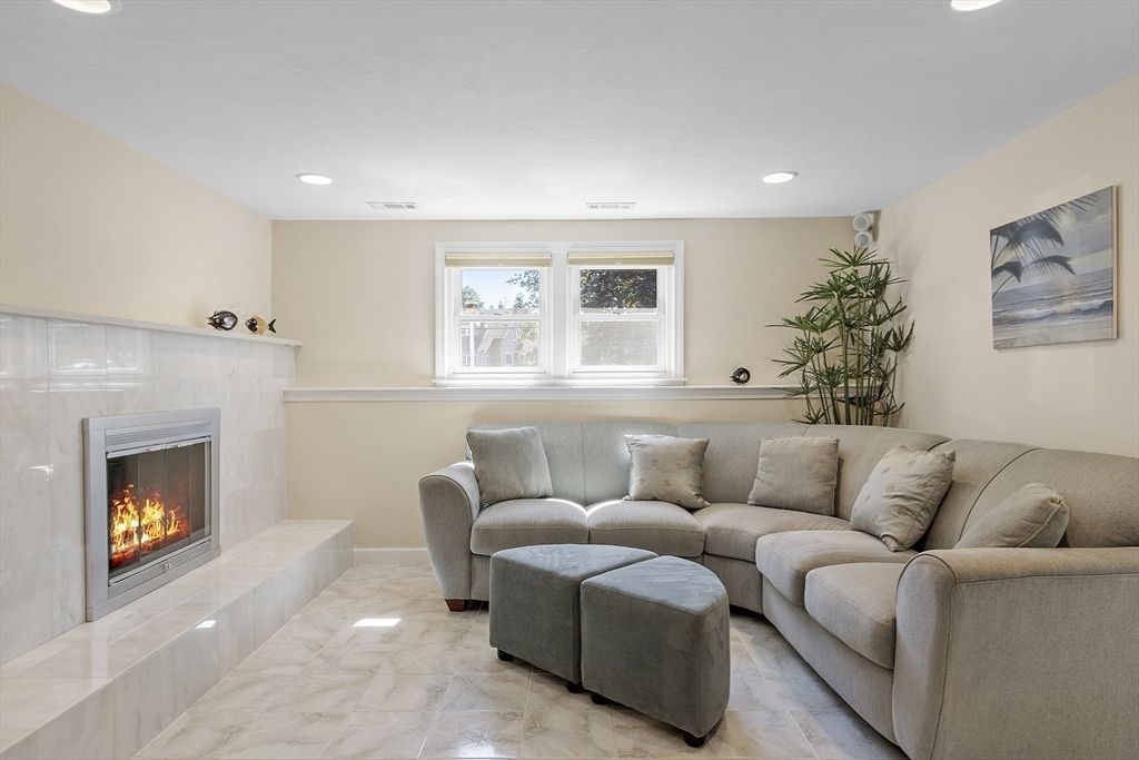 Fireplace, Interior, Living room, Marble, Recessed Lighting