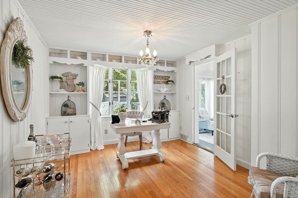 Chandelier, Home Office, Interior, Wood Texture Flooring