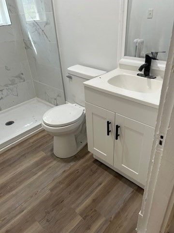 Bathroom, Interior, Marble Walls, Wood Texture Flooring