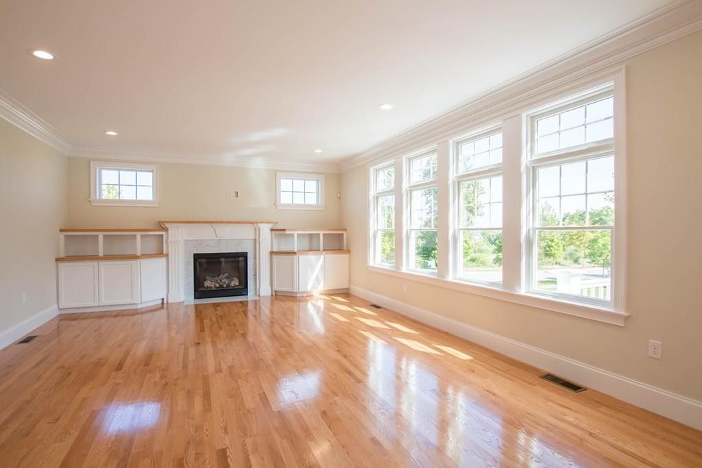 Empty room, Fireplace, Interior, Recessed Lighting, Wood Texture Flooring