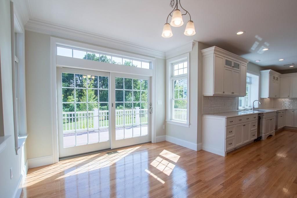 Empty room, Interior, Kitchen, Pendant Lights, Recessed Lighting, Wood Texture Flooring
