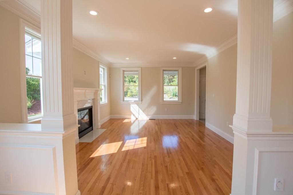 Empty room, Fireplace, Interior, Recessed Lighting, Wood Texture Flooring