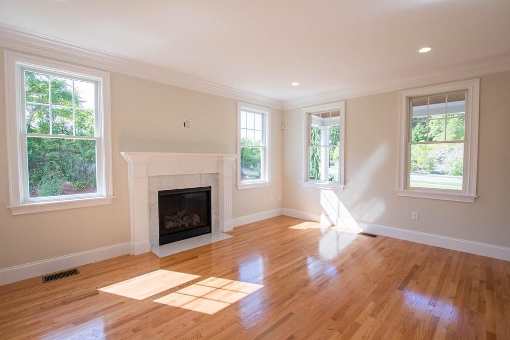 Empty room, Fireplace, Interior, Recessed Lighting, Wood Texture Flooring