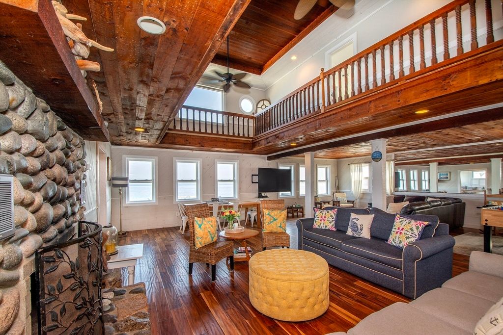 Interior, Living room, Recessed Lighting, Stone Walls, Wooden Ceilings, Wood Texture Flooring