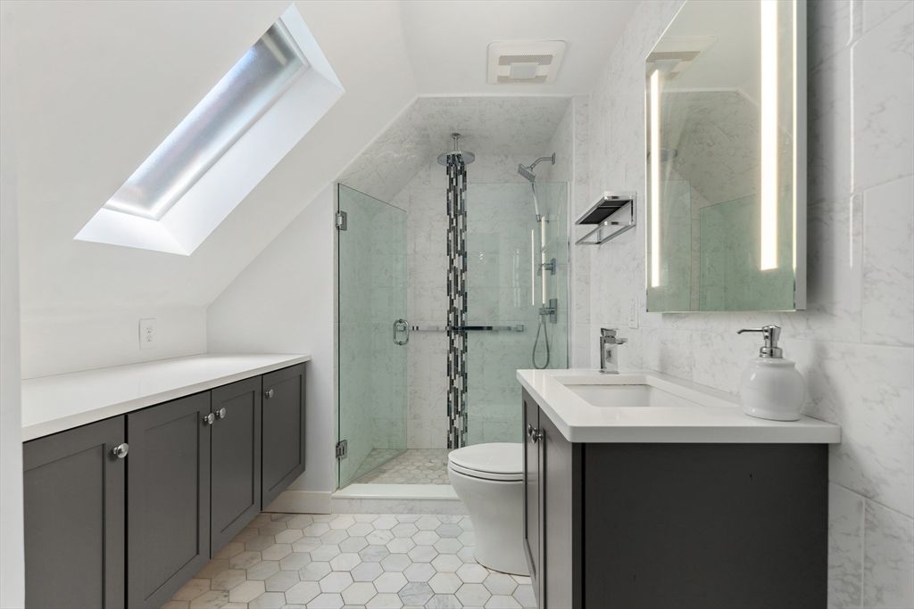 Bathroom, Dual Sink Vanities, Glass Shower, Interior, Marble Walls