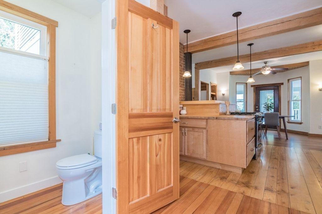 Dining room, Interior, Kitchen, Pendant Lights, Wooden Beams, Wood Texture Flooring