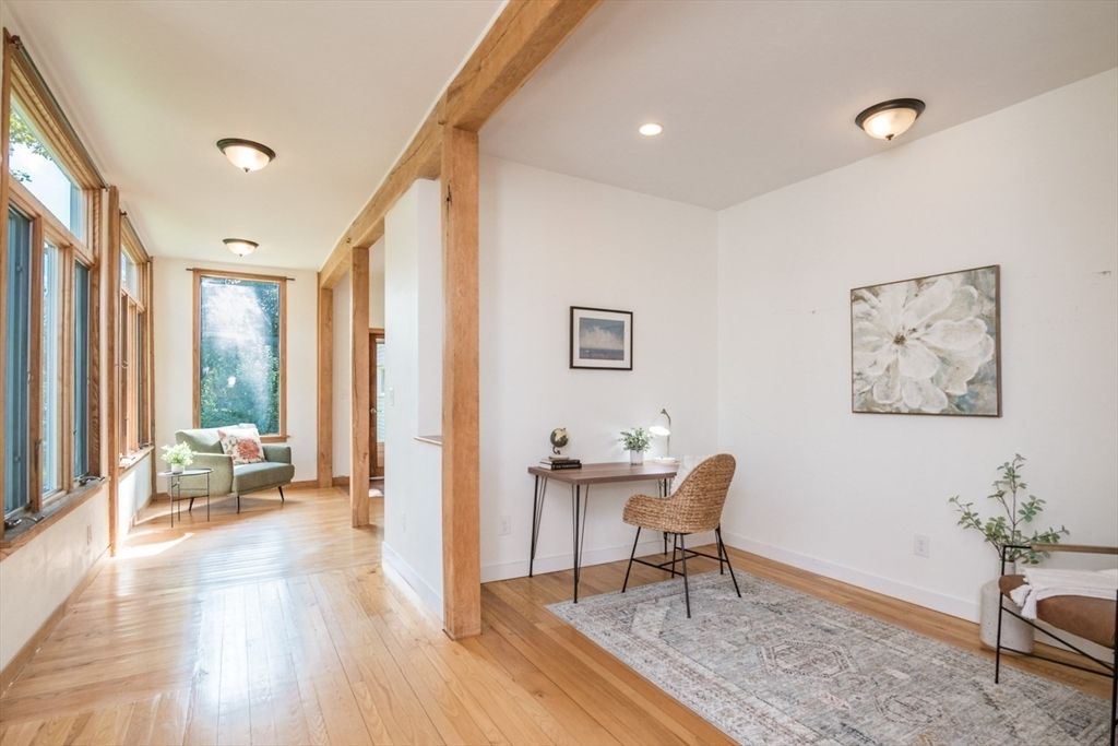 Home Office, Interior, Recessed Lighting, Wooden Beams, Wood Texture Flooring