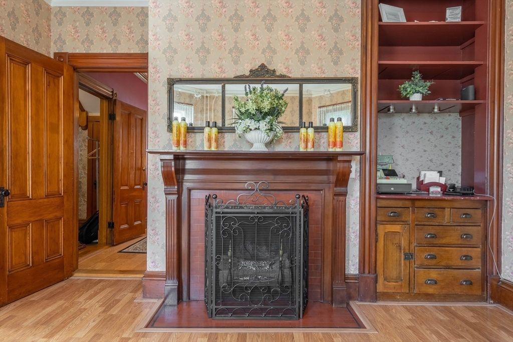 Fireplace, Interior, Wood Texture Flooring