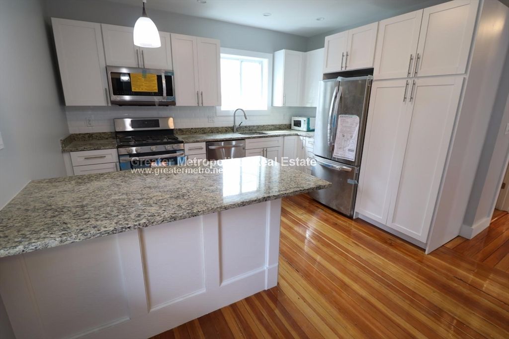 Interior, Kitchen, Pendant Lights, Stainless Steel Appliances, Wood Texture Flooring
