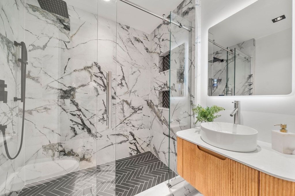 Bathroom, Glass Shower, Interior, Marble Walls