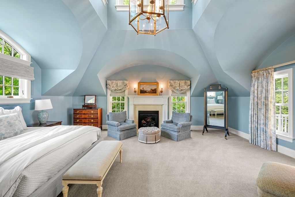 Bedroom, Fireplace, Interior, Pendant Lights