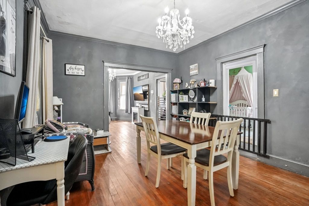 Chandelier, Dining room, Interior, Wood Texture Flooring