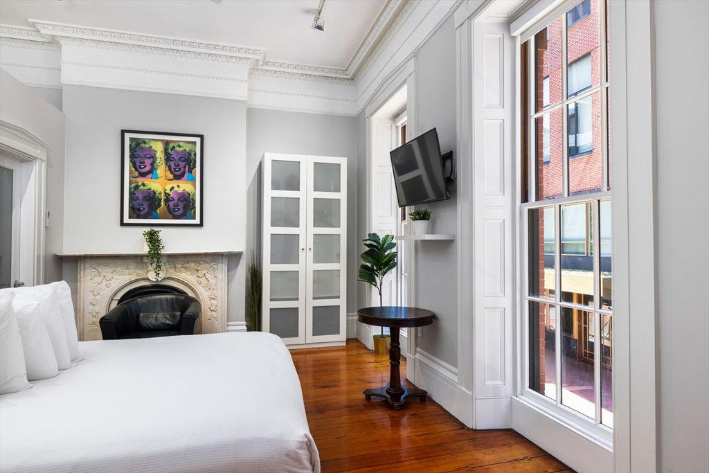 Bedroom, Fireplace, Interior, Wood Texture Flooring