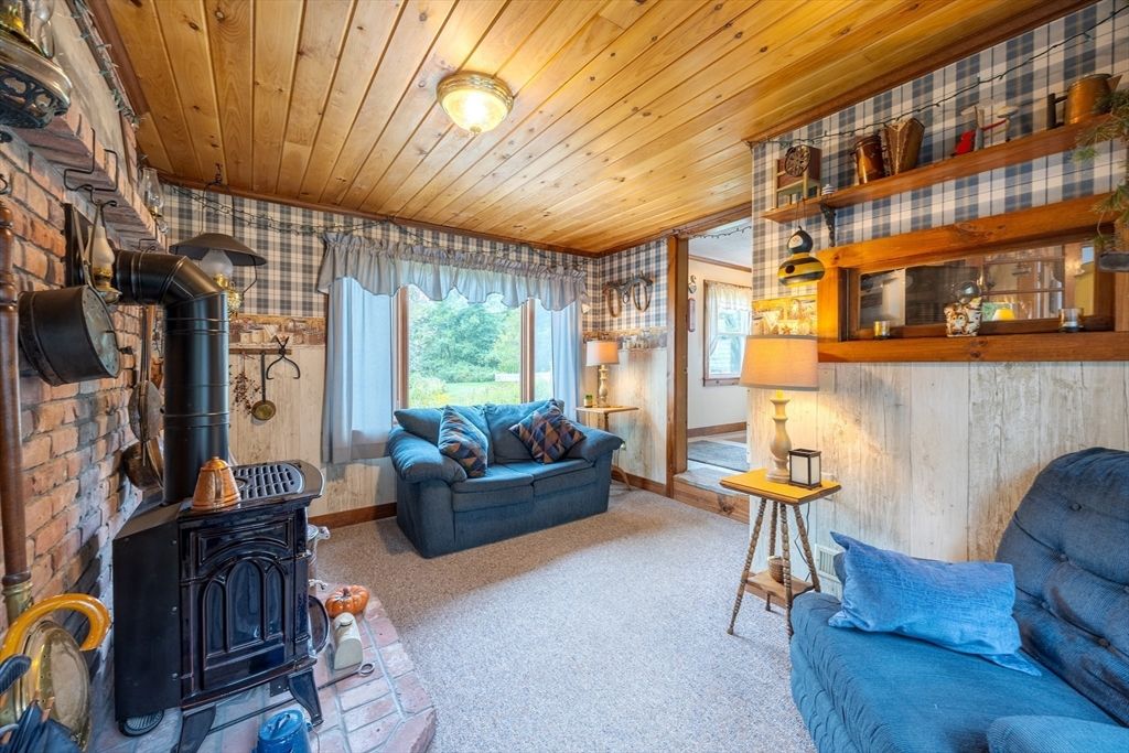 Fireplace, Interior, Living room, Stone Walls, Wooden Ceilings