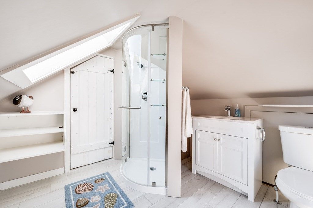 Bathroom, Glass Shower, Interior, Wood Texture Flooring
