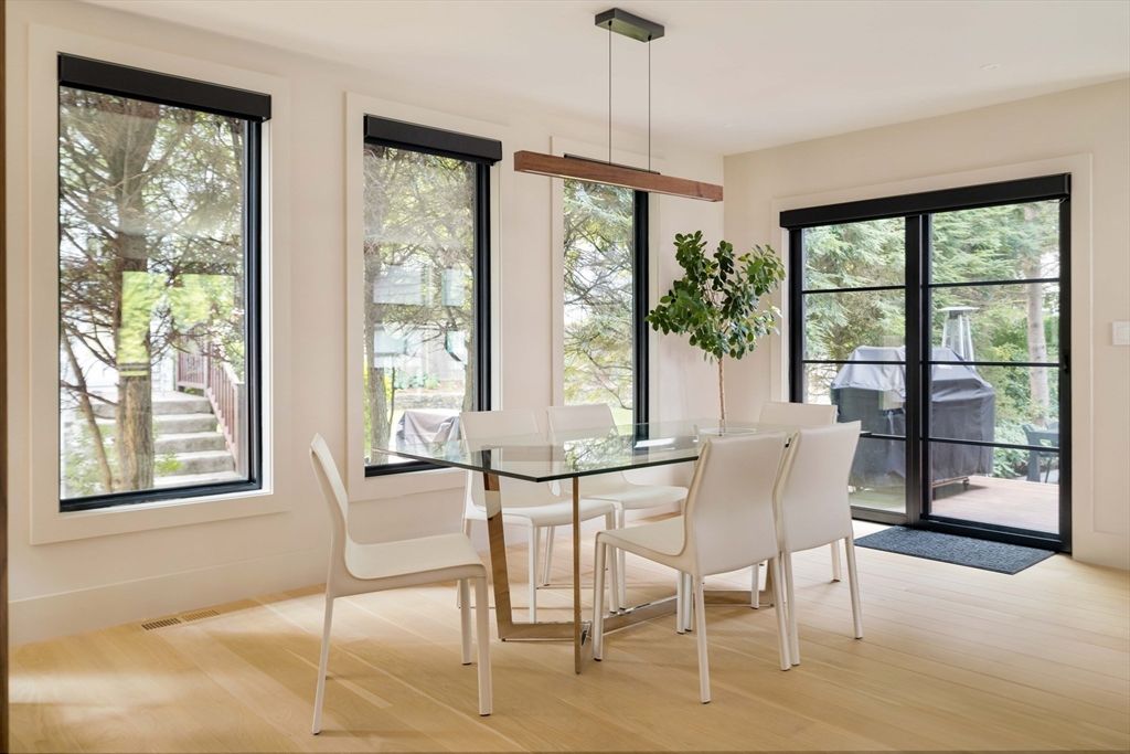 Dining room, Interior, Pendant Lights, Wood Texture Flooring