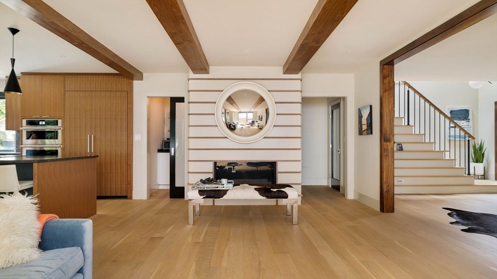 Interior, Kitchen, Pendant Lights, Piano, Stainless Steel Appliances, Wooden Beams, Wood Texture Flooring