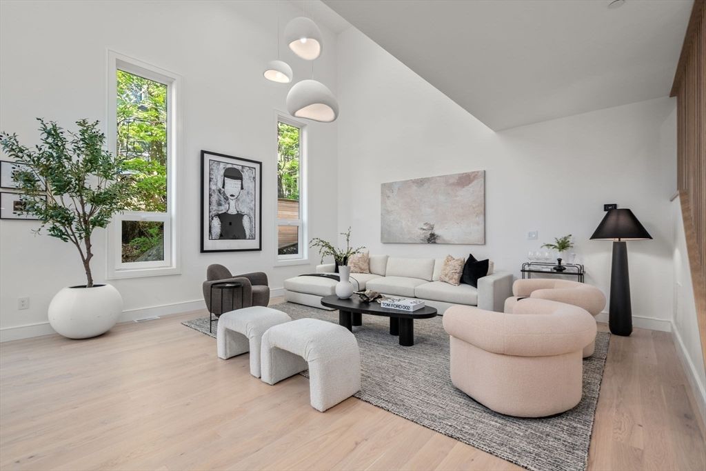 Interior, Living room, Pendant Lights, Wood Texture Flooring