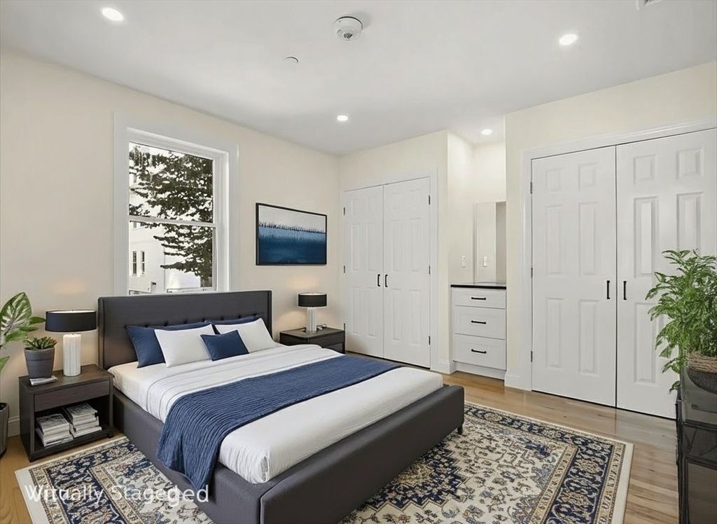 Bedroom, Interior, Recessed Lighting, Wood Texture Flooring