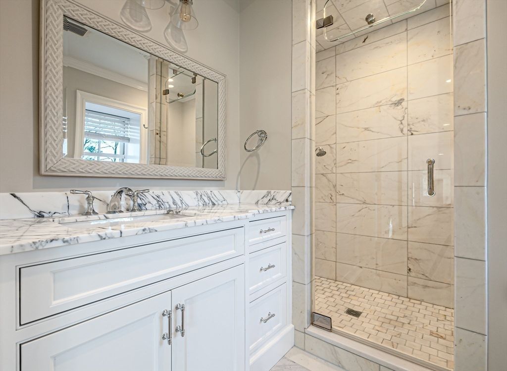 Bathroom, Glass Shower, Interior, Marble, Marble Walls