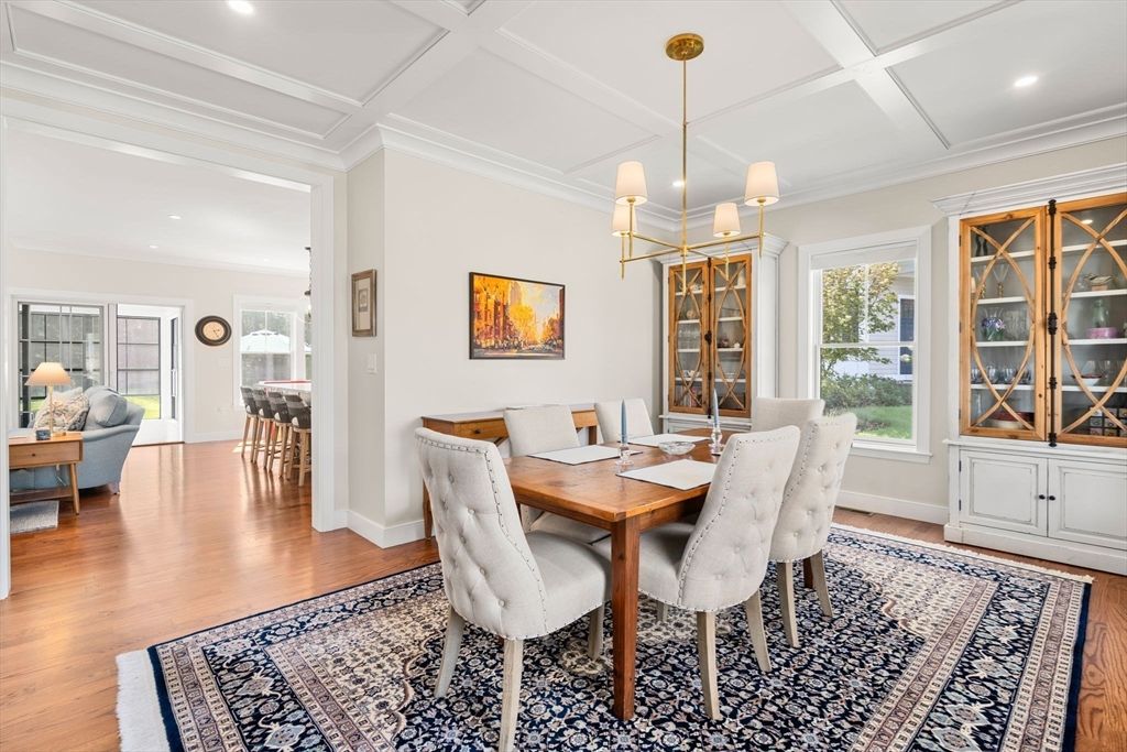 Dining room, Interior, Pendant Lights, Recessed Lighting, Wood Texture Flooring