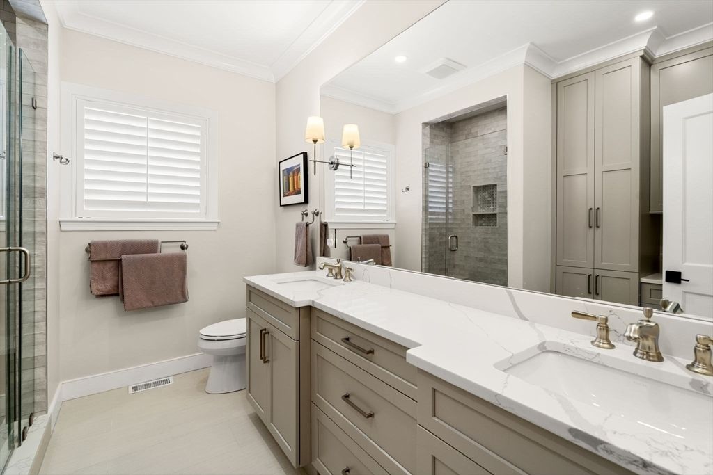 Bathroom, Dual Sink Vanities, Glass Shower, Interior, Recessed Lighting