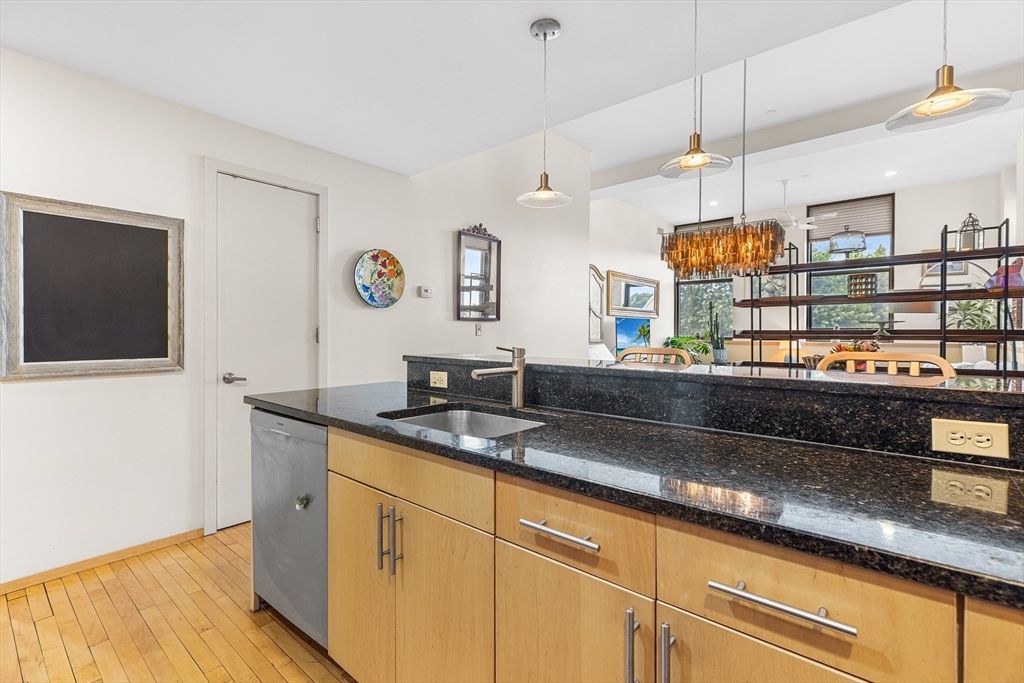 Chandelier, Interior, Kitchen, Pendant Lights, Recessed Lighting, Wood Texture Flooring