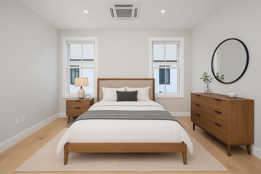 Bedroom, Interior, Recessed Lighting, Wood Texture Flooring