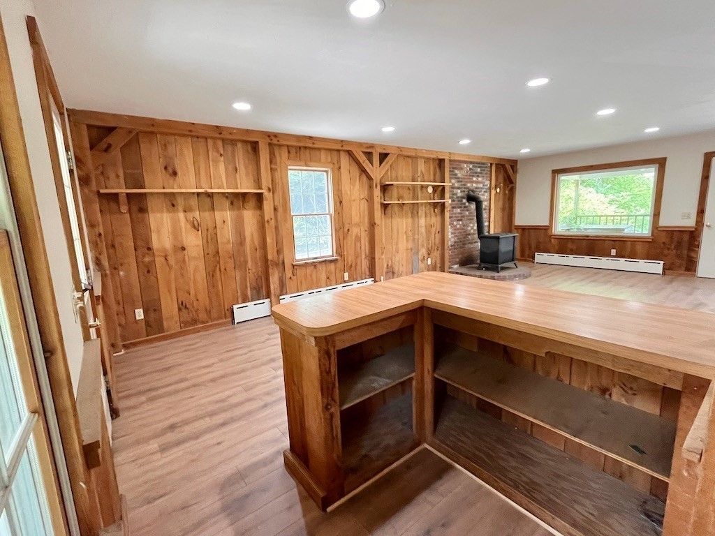 Interior, Recessed Lighting, Wood Texture Flooring, Wooden Walls