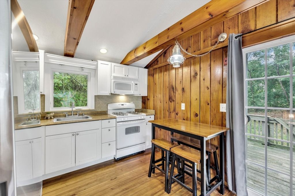 Interior, Kitchen, Recessed Lighting, Wooden Beams, Wood Texture Flooring, Wooden Walls