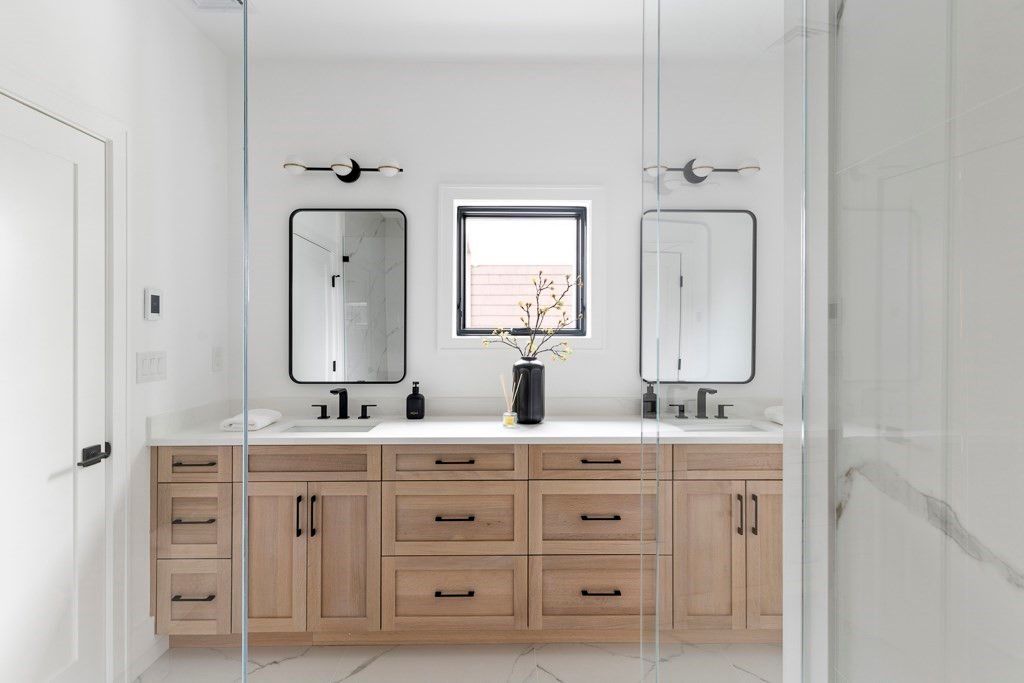 Bathroom, Dual Sink Vanities, Glass Shower, Interior, Marble