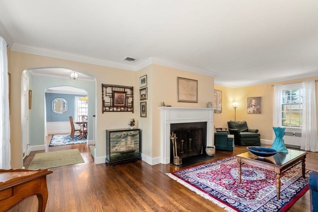 Dining room, Fireplace, Interior, Living room, Wood Texture Flooring