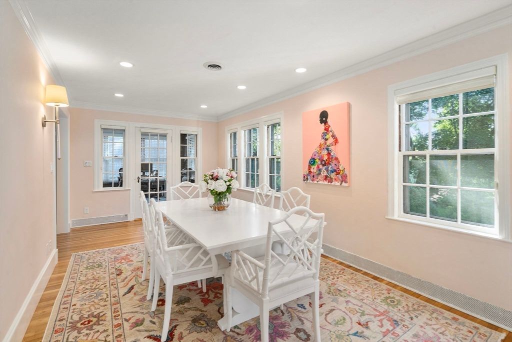 Dining room, Interior, Recessed Lighting, Wood Texture Flooring