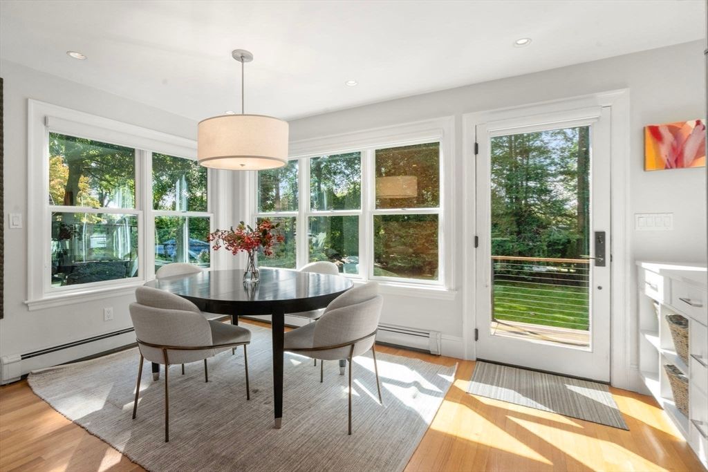 Dining room, Interior, Recessed Lighting, Wood Texture Flooring