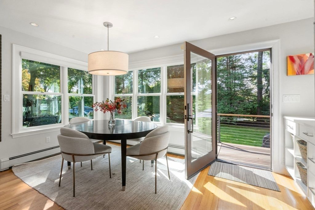 Dining room, Interior, Recessed Lighting, Wood Texture Flooring