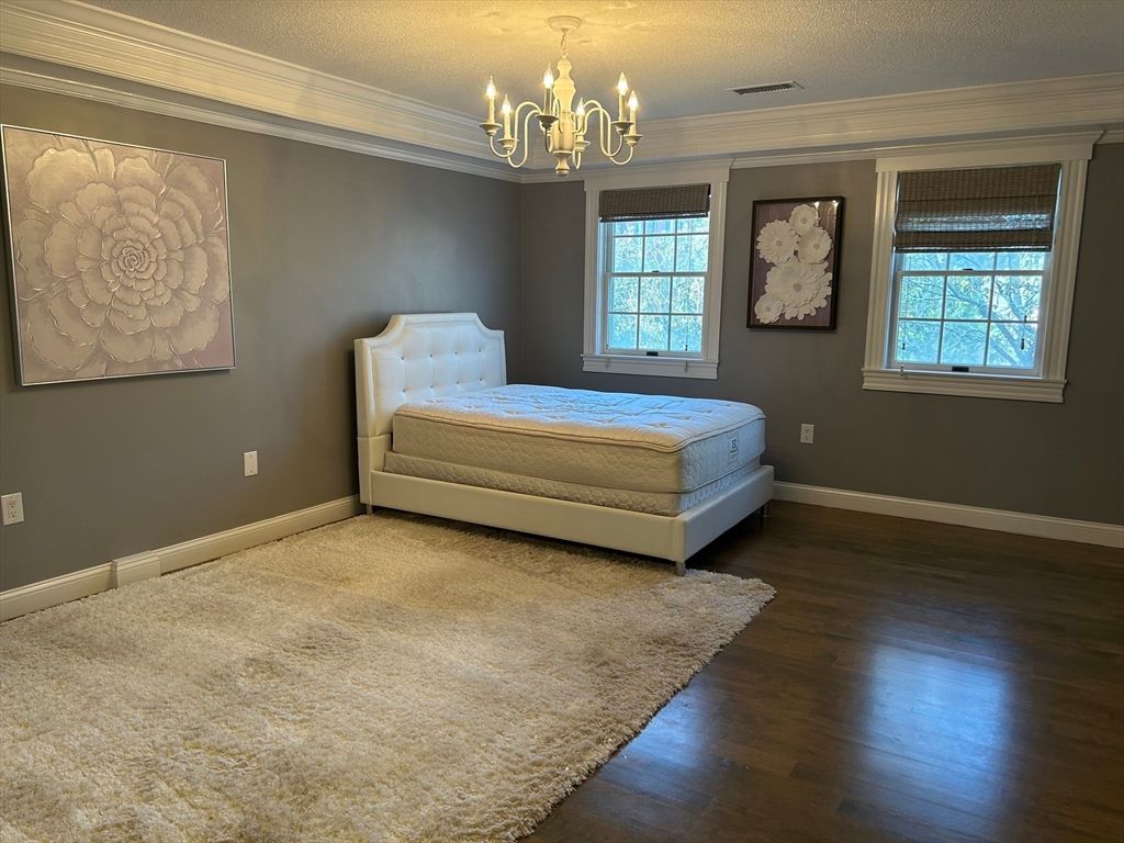 Bedroom, Chandelier, Interior, Wood Texture Flooring