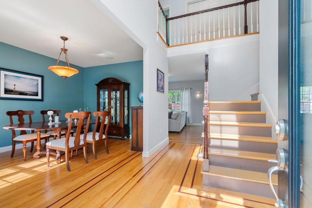 Dining room, Interior, Pendant Lights, Wood Texture Flooring