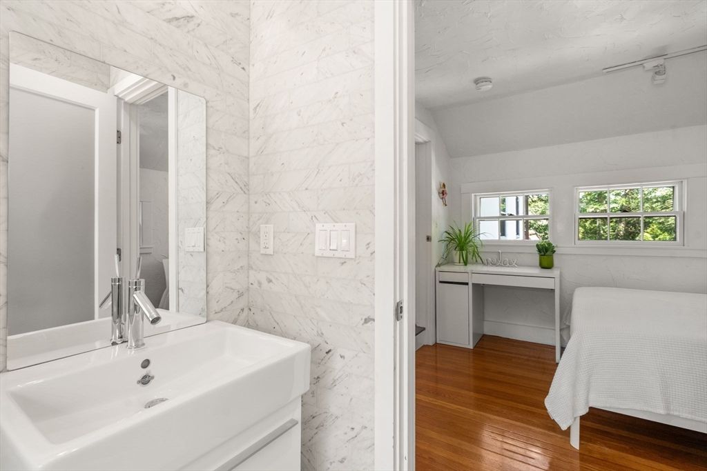 Bathroom, Interior, Marble, Marble Walls, Wood Texture Flooring