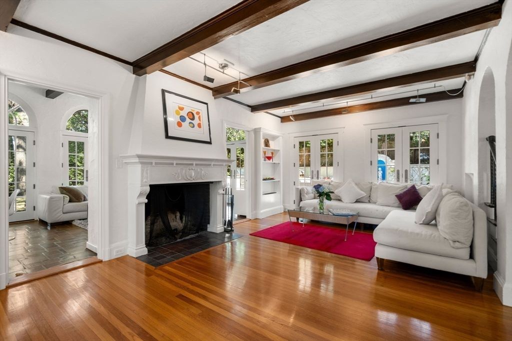 Fireplace, Interior, Living room, Wooden Beams, Wood Texture Flooring