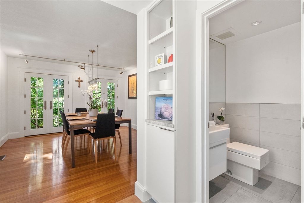 Dining room, Interior, Pendant Lights, Recessed Lighting, Wood Texture Flooring