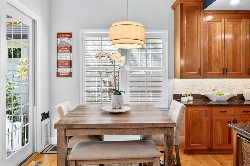 Dining room, Interior, Pendant Lights, Wood Texture Flooring