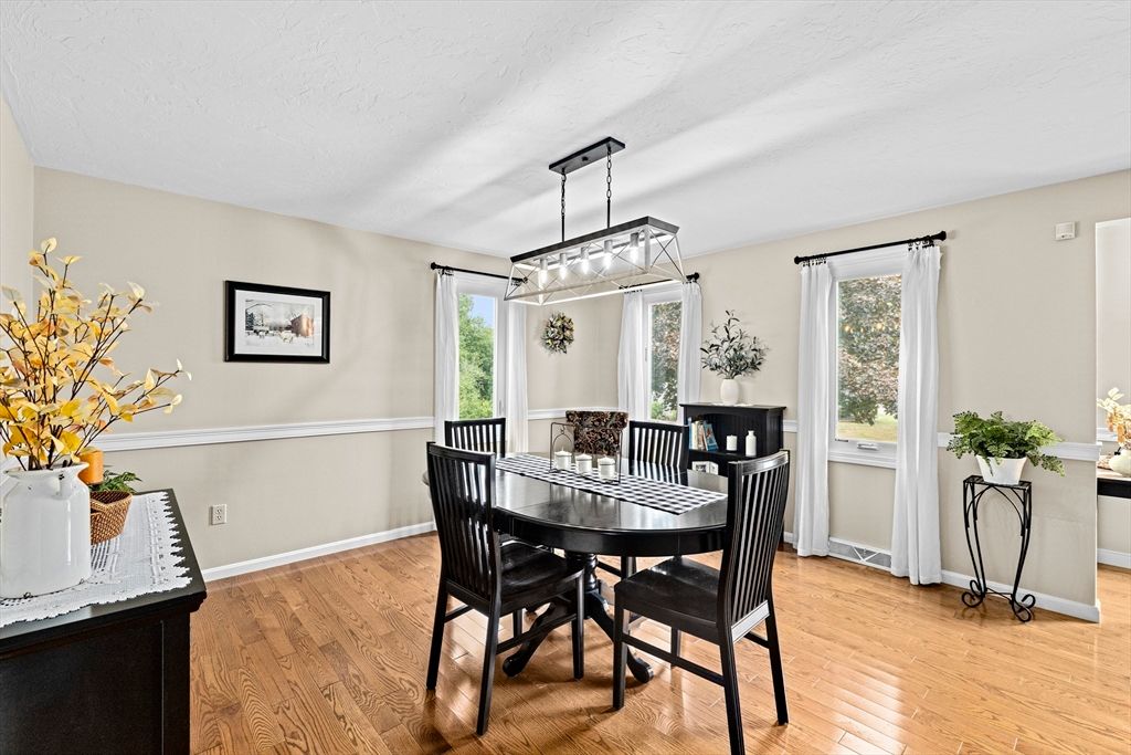 Dining room, Interior, Pendant Lights, Wood Texture Flooring