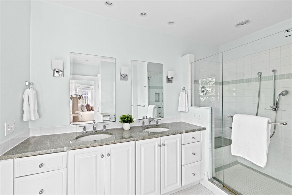 Bathroom, Dual Sink Vanities, Glass Shower, Interior, Recessed Lighting