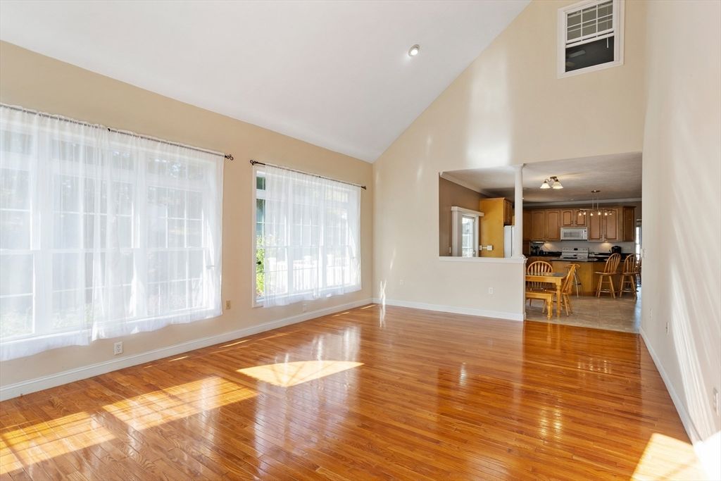 Dining room, Empty room, Interior, Kitchen, Recessed Lighting, Wood Texture Flooring
