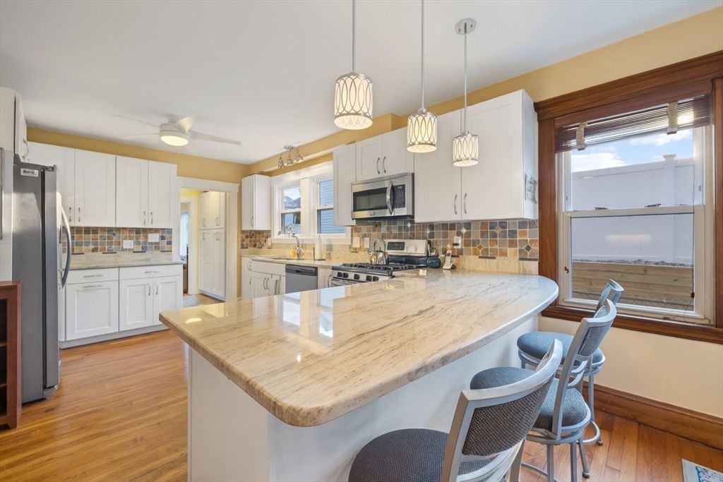 Interior, Kitchen, Pendant Lights, Stainless Steel Appliances, Wood Texture Flooring