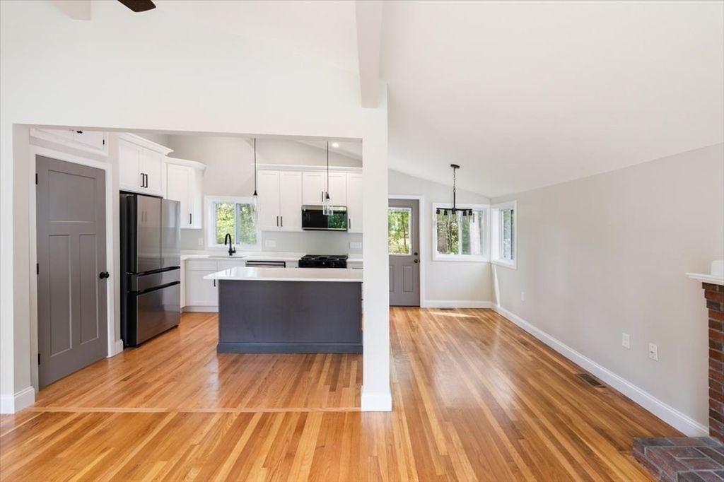 Interior, Kitchen, Pendant Lights, Stainless Steel Appliances, Wood Texture Flooring
