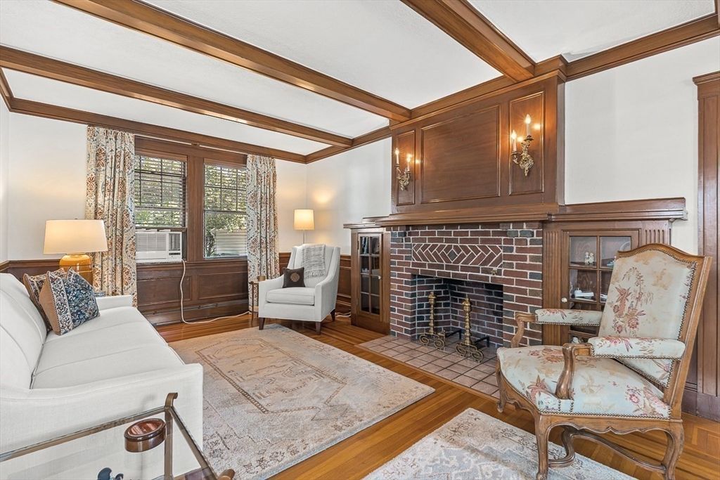 Fireplace, Interior, Living room, Wooden Beams, Wood Texture Flooring